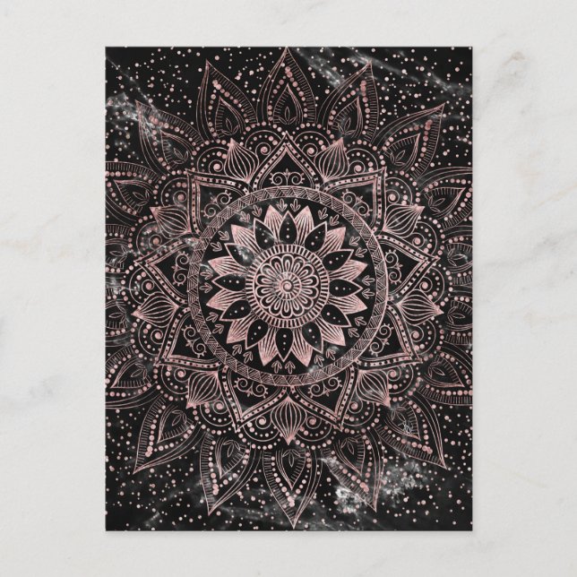 Elegant  Rose Gold Dots Mandala Marble  Postcard (Front)