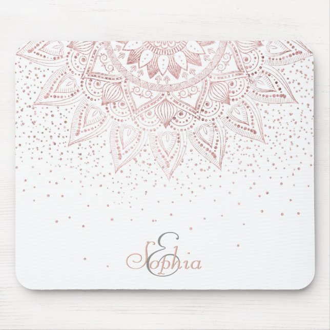Elegant Rose Gold Dots Mandala Mouse Pad (Front)