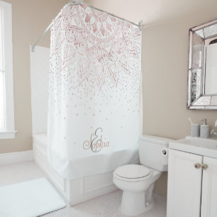 Elegant Rose Gold Dots Mandala Shower Curtain