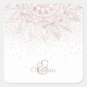 Elegant Rose Gold Dots Mandala Square Sticker
