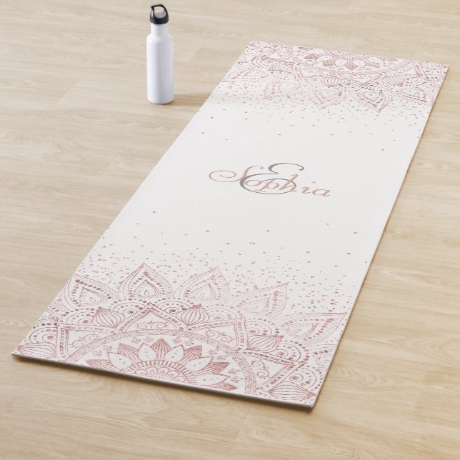 Elegant Rose Gold Dots Mandala Yoga Mat (In Situ)