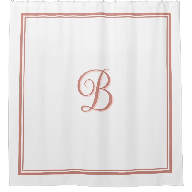 Elegant Rose Gold Double Border Script Monogram  Shower Curtain (Front)