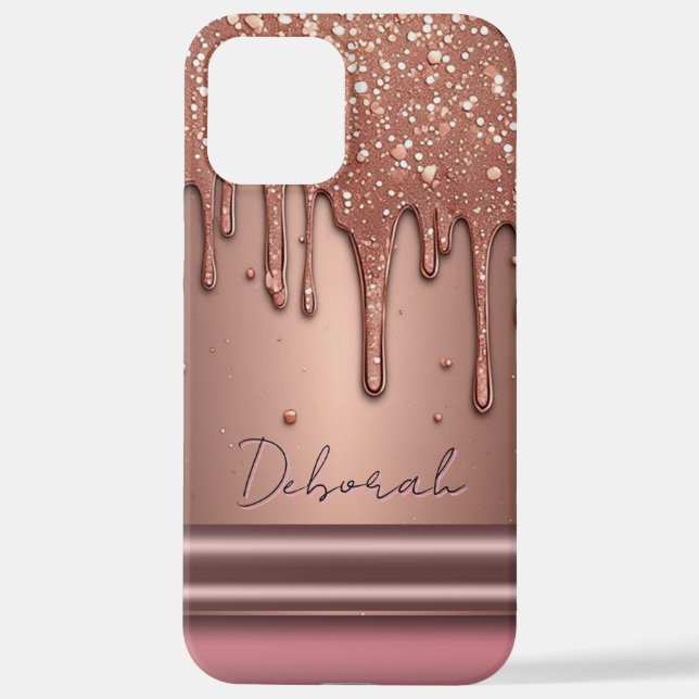 💎 Elegant Rose Gold Drip Custom Name Glitter iPhone Case (Back)