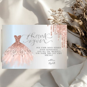 Elegant Rose Gold Drips Chic Dress Rose Gold Thank You Card