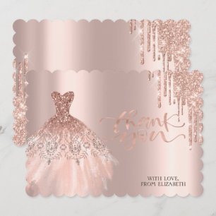 Elegant Rose Gold Drips Dress Thank You Card