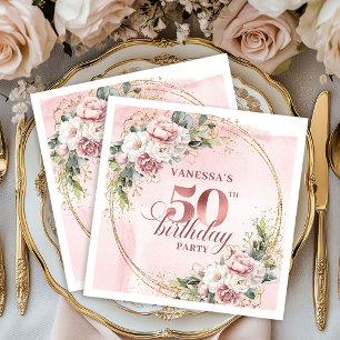 Elegant Rose Gold Dusty Pink 50th Birthday Party Napkin