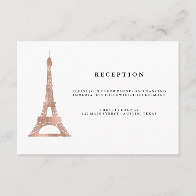 Elegant Rose Gold Eiffel Tower Wedding Reception Enclosure Card (Front)
