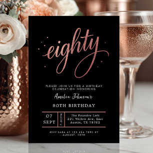 Elegant Rose Gold Eightieth 80th Birthday Invitation