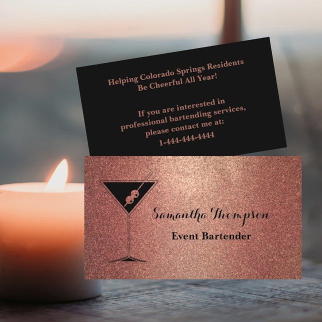 Elegant Rose Gold Event Bartender Business Card (Creator Uploaded)