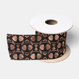 Elegant Rose Gold Fan Grid Art Deco Pattern Design Satin Ribbon
