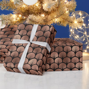 Elegant Rose Gold Fan Grid Art Deco Pattern Wrapping Paper