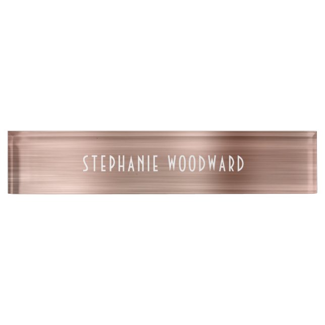 Elegant Rose Gold Faux Brushed Metal Foil Art Deco Nameplate (Front)