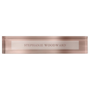 Elegant Rose Gold Faux Brushed Metal Foil Nameplate