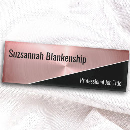 Elegant Rose Gold Faux Metal & Black Diagonal Name Tag