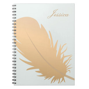 Elegant Rose Gold Feather Art Personalised Notebook