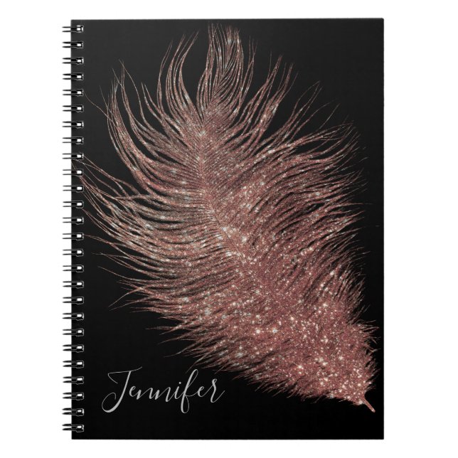 Elegant Rose Gold Feather Notebook (Front)