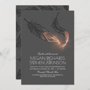 Elegant Rose Gold Feathers Vintage Wedding Invitation