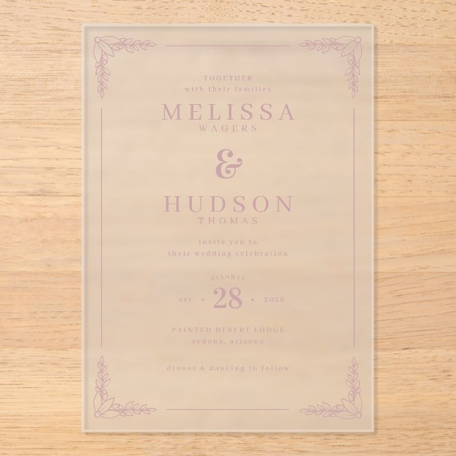 Elegant Rose Gold Floral Acrylic Invitations (Front)