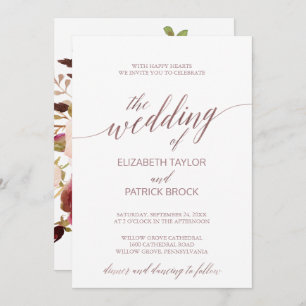 Elegant Rose Gold   Floral Backing Wedding Invitation