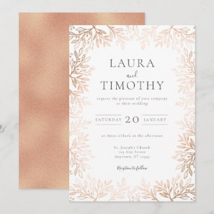 Elegant Rose Gold Floral Border Typography Wedding Invitation