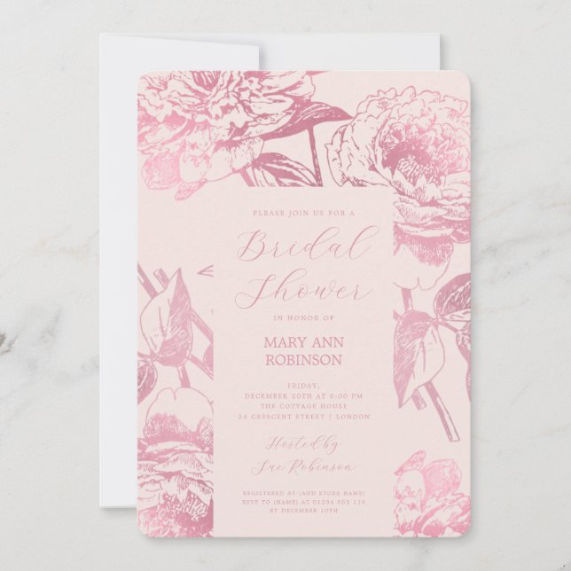 Elegant Rose Gold Floral Bridal Shower Blush Invitation (Front)