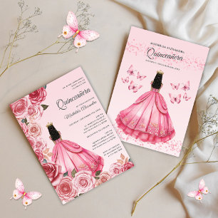 Elegant Rose Gold Floral Butterflies Quinceanera  Invitation
