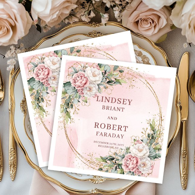 Elegant Rose Gold Floral Eucalyptus Gold Glitter   Napkin (Elegant Rose Gold Floral Eucalyptus Gold Glitter Wedding Napkins)