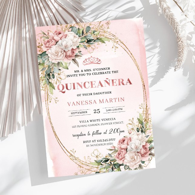 Elegant Rose Gold Floral Eucalyptus Quinceañera   Invitation (Elegant Rose Gold Floral Eucalyptus Quinceañera Invitation

)