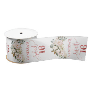 Elegant rose gold floral eucalyptus sweet sixteen satin ribbon
