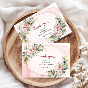 Elegant Rose Gold Floral Eucalyptus Thank You Card