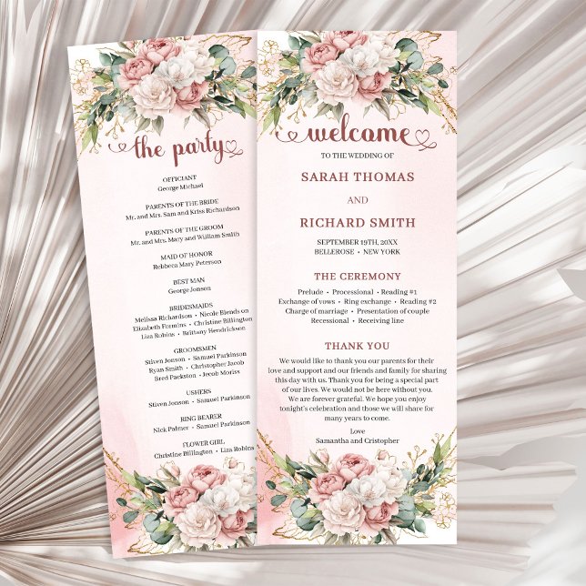 Elegant Rose Gold Floral Eucalyptus Wedding Ceremo Program (Elegant Rose Gold Floral Eucalyptus Wedding Ceremony Program

)