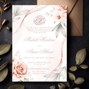 Elegant Rose Gold Floral Islamic Muslim wedding Invitation