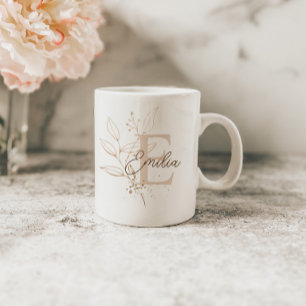 Elegant Rose Gold Floral Leaf Monogram Coffee Mug