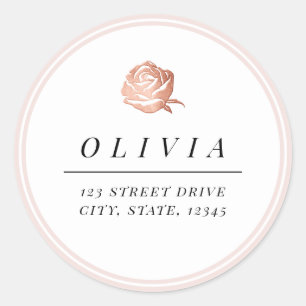 Elegant Rose gold floral minimalist return address Classic Round Sticker