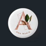 Elegant Rose Gold Floral Monogram Bridal Party  3 Cm Round Badge<br><div class="desc">The letter A - a beautiful monogram initial in rose gold embellished with an exquisite floral and geometric shape pattern.  Ideal gift and keepsake idea for your favourite bridesmaid.  Easily customise the name of choice.</div>
