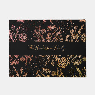 Elegant Rose Gold Floral Pattern signature Doormat