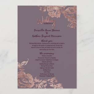 Elegant Rose Gold Floral Purple Wedding Program