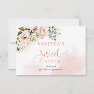 Elegant rose gold floral sage 16th Birthday Party Thank You Card