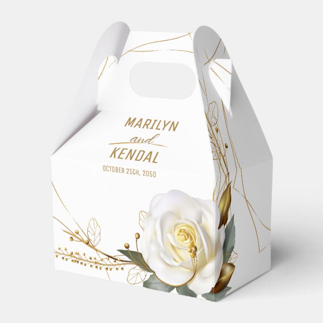 Elegant Rose Gold Floral Wedding Favour Box (Front Side)