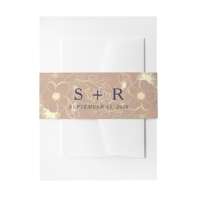 Elegant Rose Gold Floral Wedding Invitation Belly Band (Front Example)