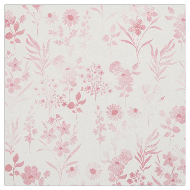 Elegant Rose Gold Flowers White Botanical Fabric (Swatch)
