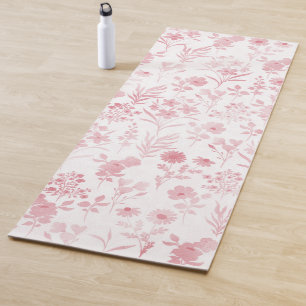 Elegant Rose Gold Flowers White Botanical Yoga Mat