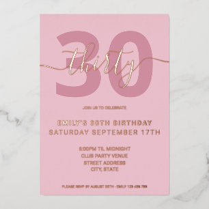 Elegant Rose Gold Foil 30th Birthday Invitation