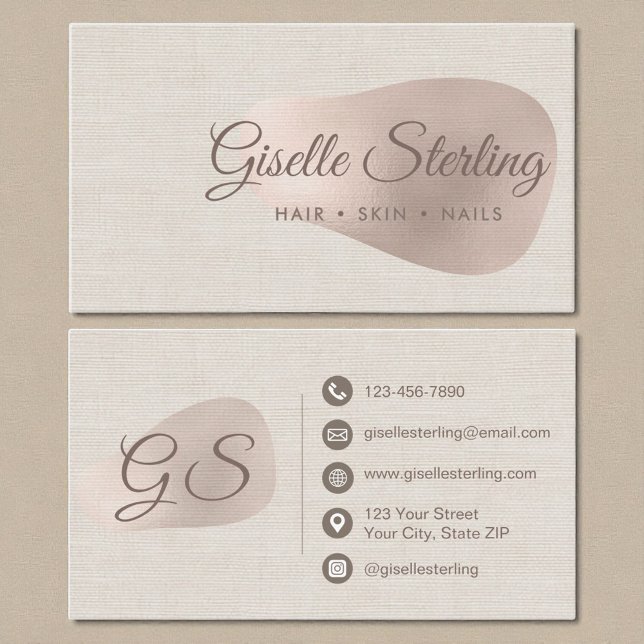 Elegant Rose Gold Foil Abstract Linen Blush  Business Card (Creator Uploaded)