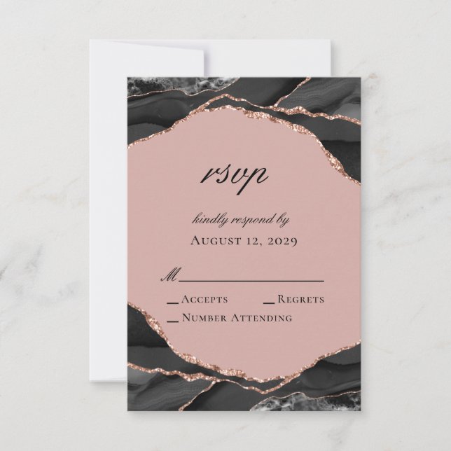 Elegant Rose Gold Foil Agate Wedding RSVP Card (Front)