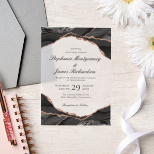 Elegant Rose Gold Foil Agate Wedding Vellum Invitations