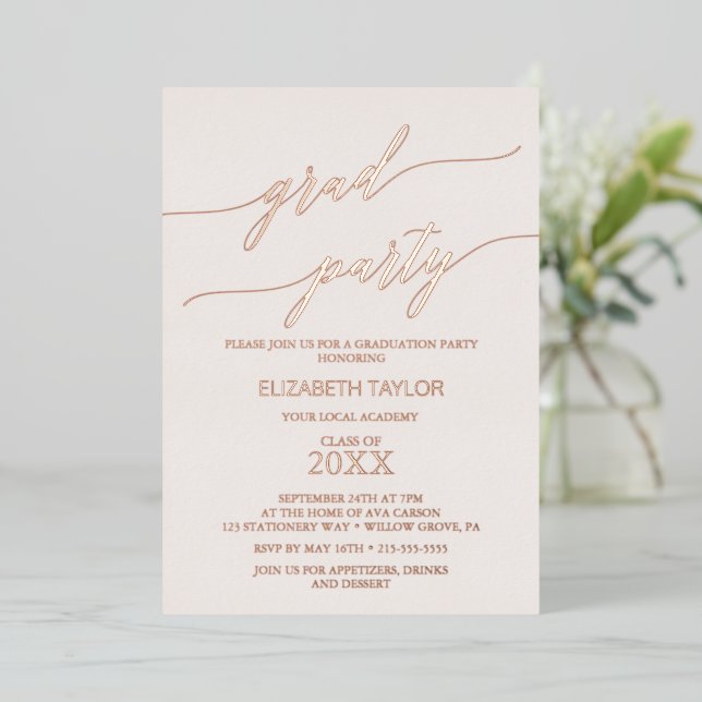 Elegant Rose Gold Foil | Blush Graduation Party (Standing Front)