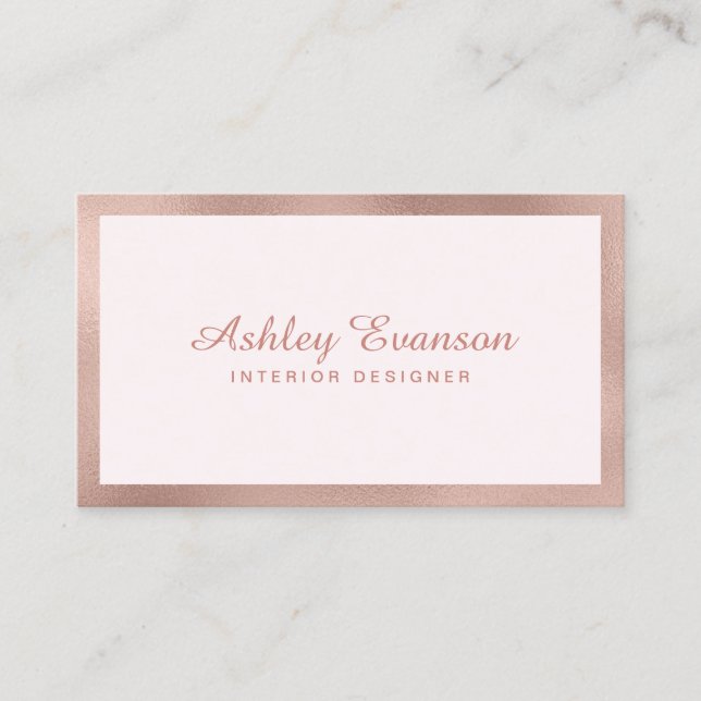 Elegant Rose Gold Foil Border on Blush Pink Business Card (Front)