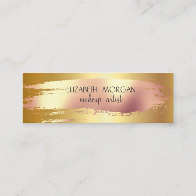 Elegant  Rose Gold Foil Brush Stroke,Faux Gold Mini Business Card (Front)