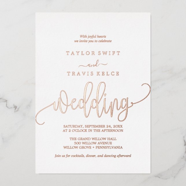 Elegant Rose Gold Foil | Calligraphy Wedding  (Front)